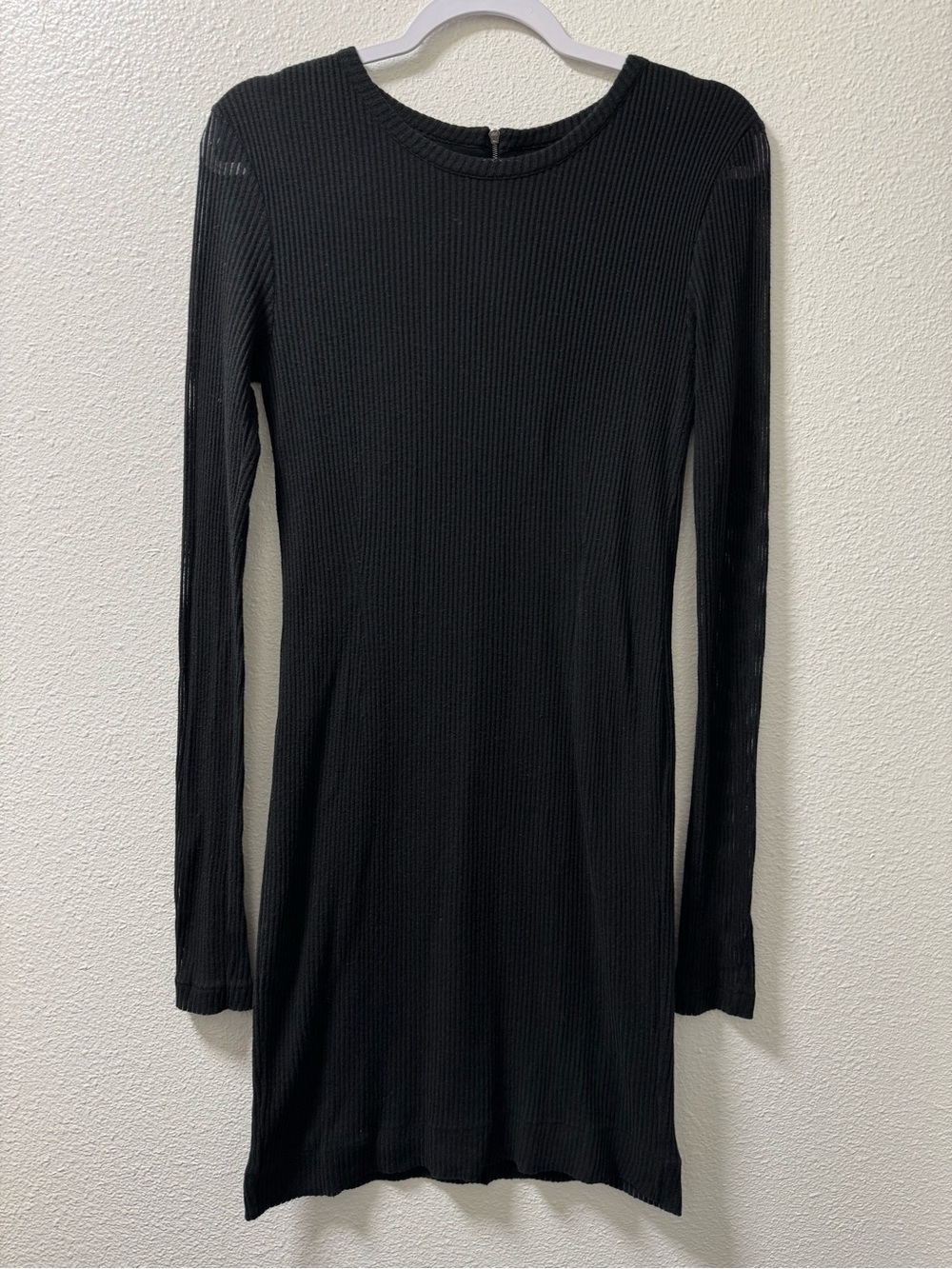 Rag & Bone Knit Ribbed Bodycon Dress Semi Sheer Sleeves Zip Back Women's Medium